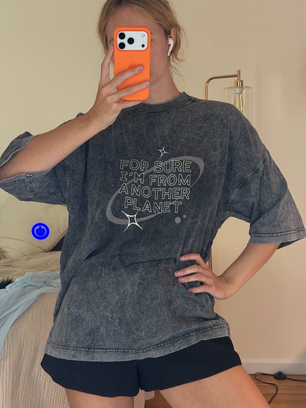 Washed Black Graphic Tee - 'For Sure I'm From Another Planet'